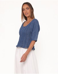 Petal & Pup - Saylor Denim Peplum Top - Blue Medium Wash