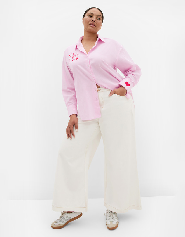 City Chic - Plus size My Heart Stripe Cotton Shirt - pink