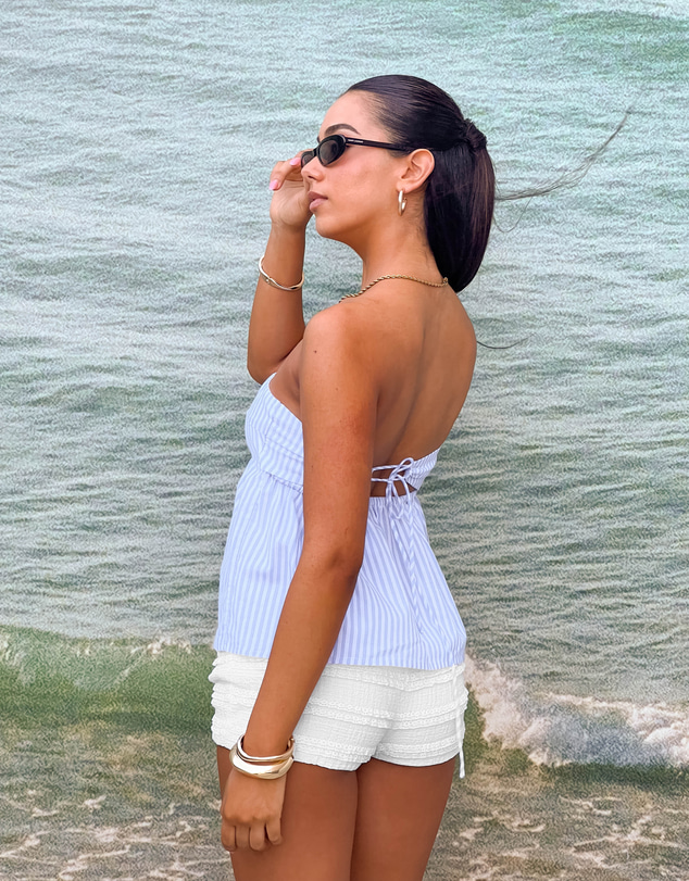 Beginning Boutique - Klee Light Blue Strapless Tie Back Top