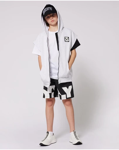 DKNY - Two-Tone Angled Logo Short Sleeve T-Shirt - Kids-Teens