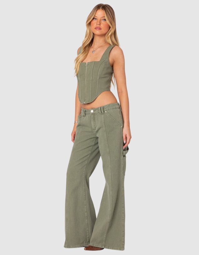 EDIKTED - Lottie Washed Denim Zip Corset