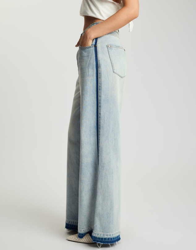 ONE TEASPOON - Love Machines Mid Waist Super Wide Leg Denim Jeans - Split Party Contrast Blue