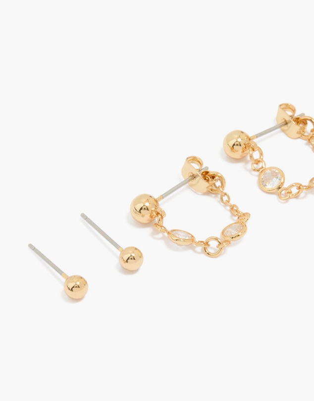 Lovisa - Gold Plated Molten Huggie & Cubic Zirconia Chain Earrings 4-Pack