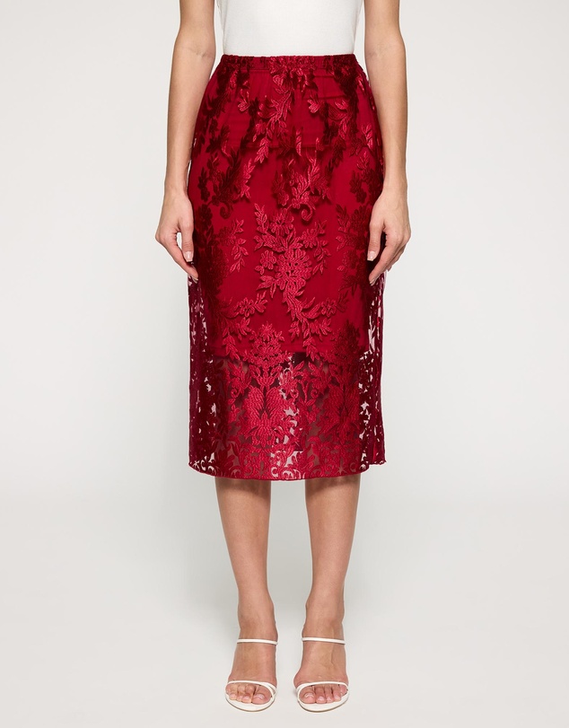 Lindsay Nicholas New York - Crimson Rose Lace Skirt with Crimson Underskirt