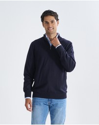 3 Wise Men - 3 Wise Men Harvey Zip Neck Merino Knit - Navy
