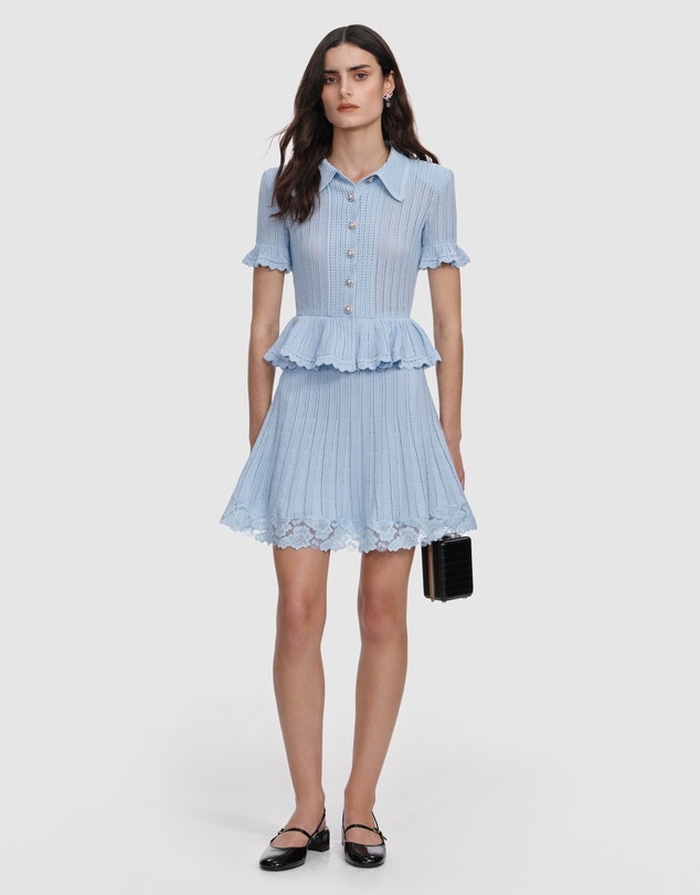 Self Portrait - Pointelle Peplum Knit Mini Dress