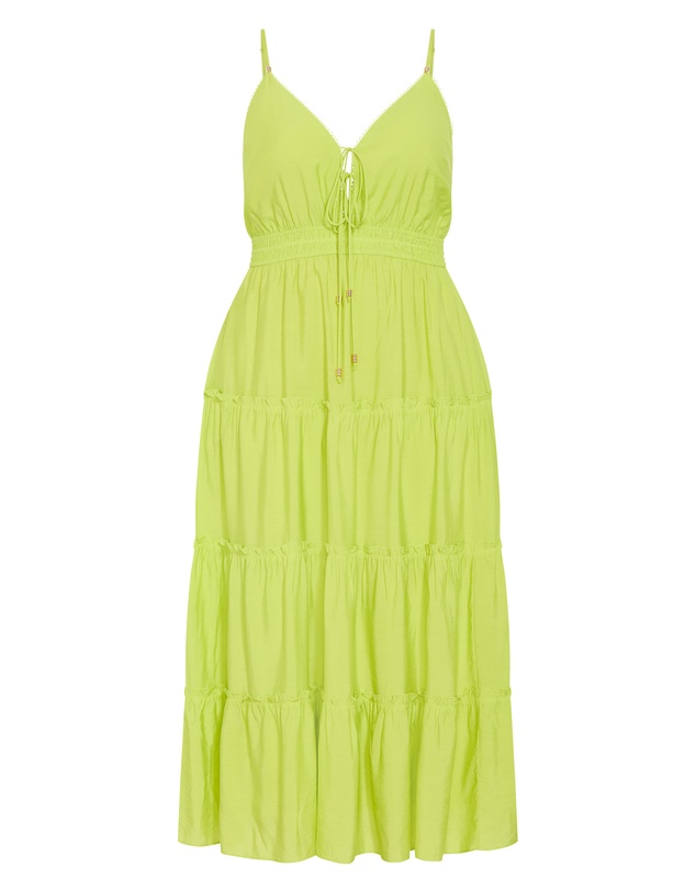 City Chic - Plus Size Amina V Neck Maxi Dress - lime