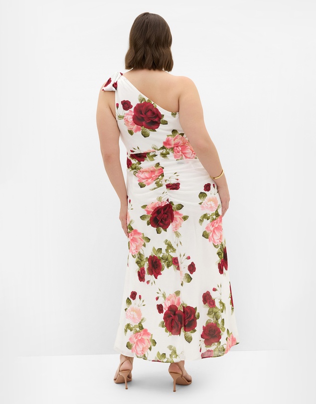 City Chic - Plus size Soiree Print One Shoulder Maxi Dress - ivory