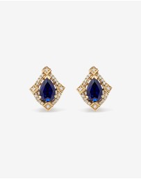 Michael Hill - Pear Cut Created Sapphire and Diamond Halo Stud Earrings in 10kt Yellow Gold