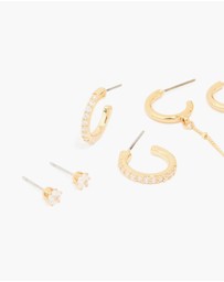 Lovisa - Gold Plated Brass Cubic Zirconia Hoop & Chain Earrings 3-Pack