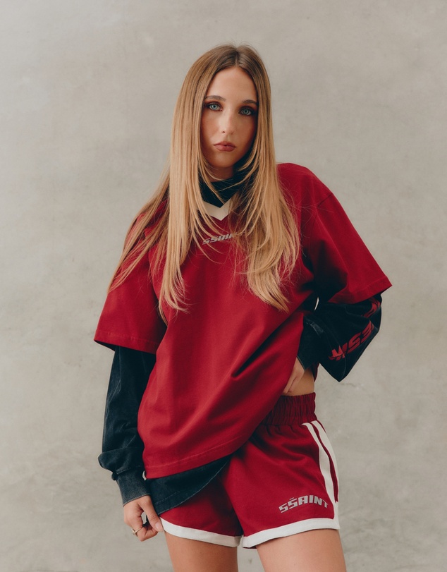 SSAINT - Reflective V Neck Tee Cherry