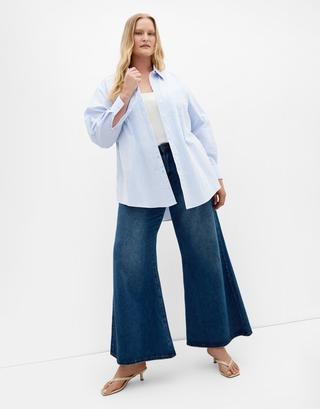 City Chic - Plus size Paige Stripe Cotton Shirt - blue
