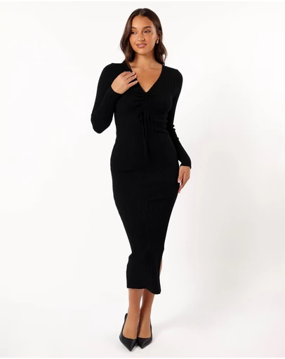 Petal & Pup - Irene Long Sleeve Midi Dress - Black