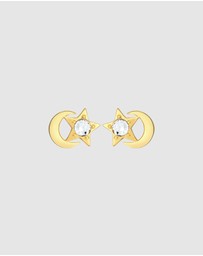 Elli Jewelry - Earrings Kids Ear Studs Star Moon Sparkling with Crystal in 925 Sterling Silver Gold Plated