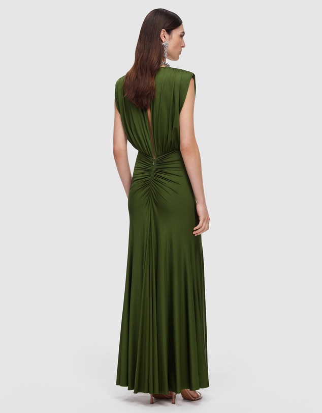 Self Portrait - Olive Jersey Gathered Maxi Dress