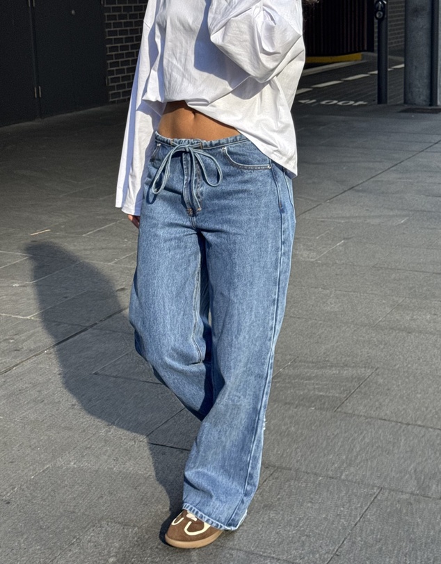 Dazie - Budapest Tie Front Low Rise Straight Leg Jeans