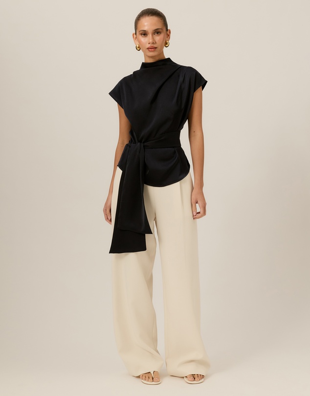 Tussah - Violet Drape Tie Detail Satin Top
