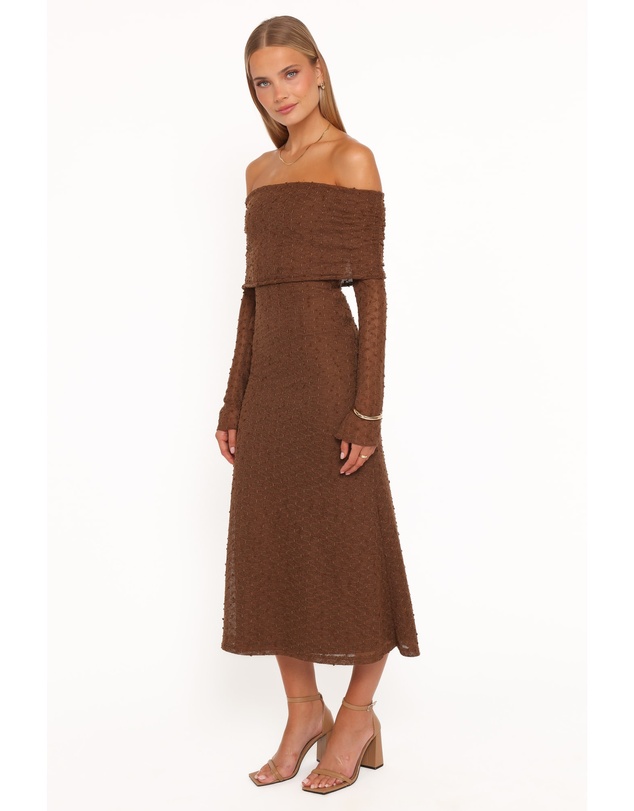 Petal & Pup - Wilma Off Shoulder Dress - Brown
