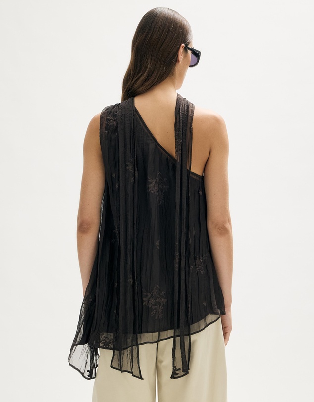 Minima Esenciales - Mila Embroidered Plisse Sheer Top
