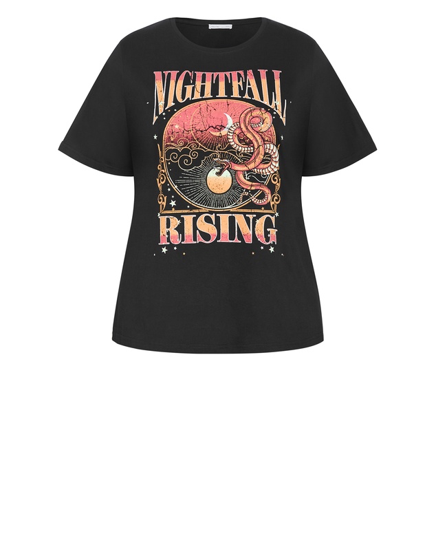 City Chic - Plus size Curved Hem Red Nightfall Tee - black