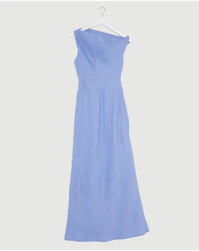 Revibe - Repaired AERE Fia Linen Draped Off Shoulder Maxi Dress - AU 6