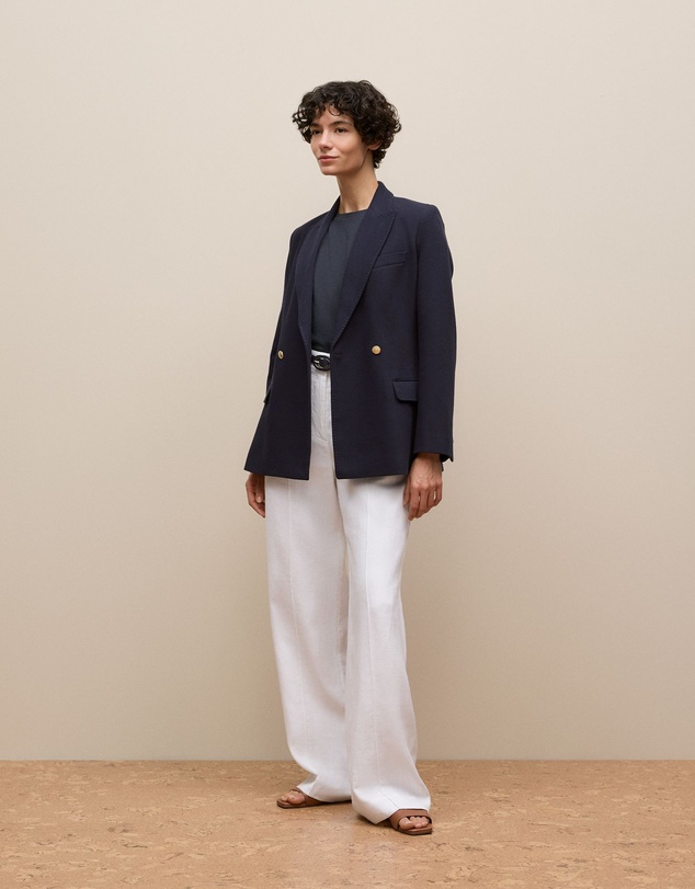Trenery - Pique Blend Double Breasted Blazer in Night Sky