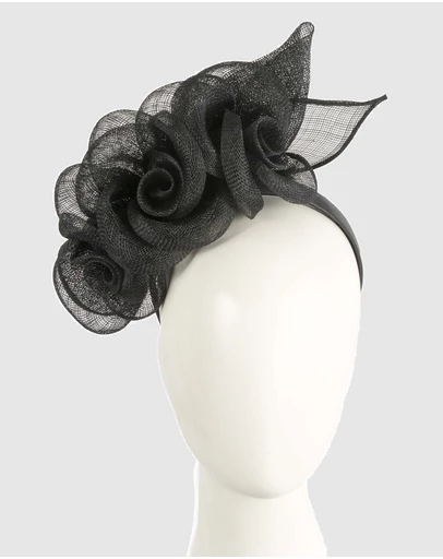 Max Alexander - Black Flower Sinamay Fascinator Headband