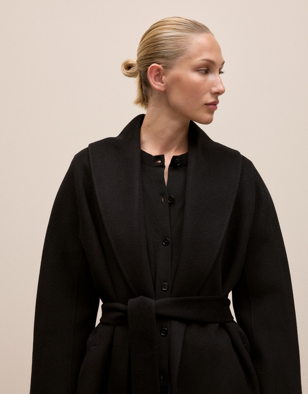 Trenery - Double Faced Wool Wrap Coat in Black