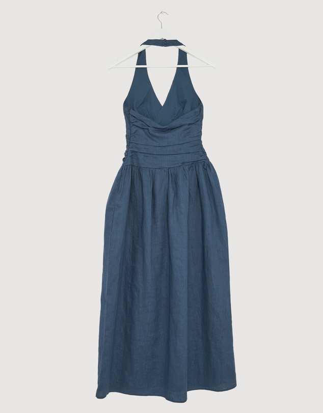 Revibe - Repaired AERE Jem Halter Linen Maxi Dress - AU 8