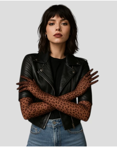 High Heel Jungle - Queen Leopard Print Sheer Mesh Opera Length Glove