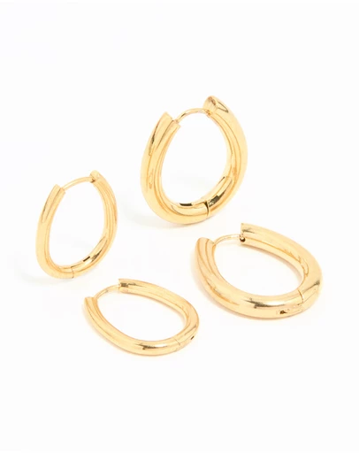 Lovisa - Waterproof Gold Plated Stainless Steel Oval Tube Hoop Earrings 2-Pack