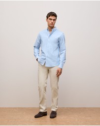 Trenery - Regular Fit Yarn Dyed Cotton Monogram Oxford Shirt in Light Blue