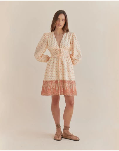 Amelius - Peach Paisley Mini Dress