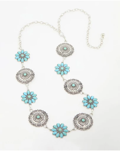 Lovisa - Silver & Turquoise Stone Boho Flower Ornate Belt