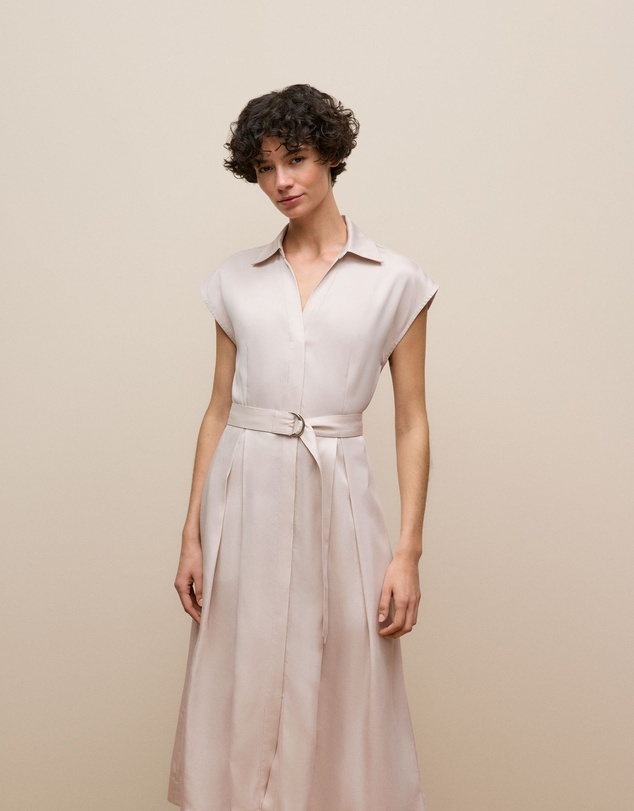 Trenery - Soft Pleat Belted Dress in Stone