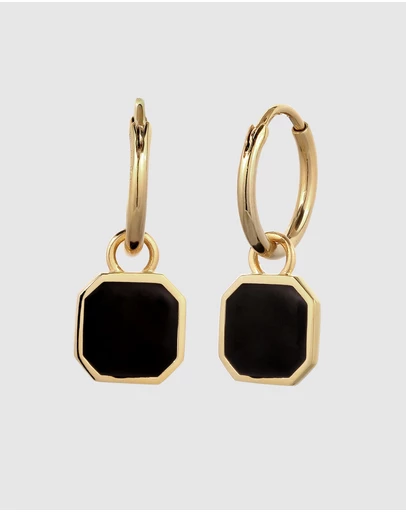 Kuzzoi - ICONIC EXCLUSIVE - Earrings Unisex Creole Square with Enamel 925 Sterling Silver Gold Plated