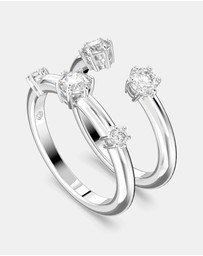 Swarovski - Constella Ring, Set (2), Round Cut, White, Rhodium Plated