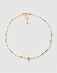 Arms Of Eve - Beaded Gemstone and Pearl Initial Necklace