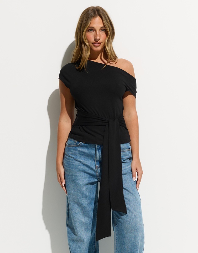 Dazie - Adored Tie Waist Off Shoulder Top