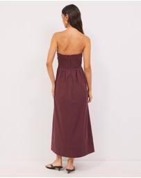 Calli - Strapless Gathered Midi Dress