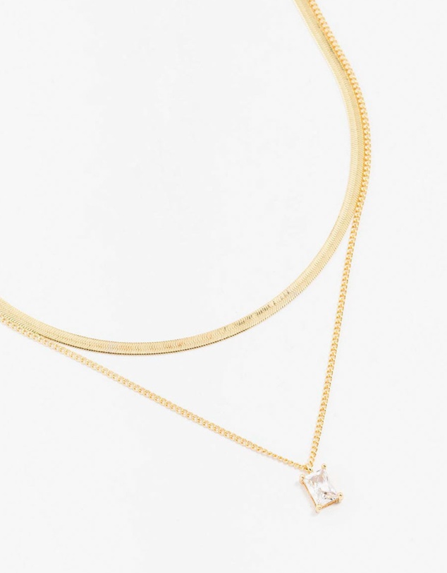 Lovisa - Gold Plated Baguette Snake Pendant Layered Necklace