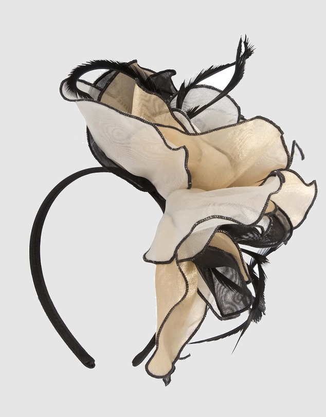 Max Alexander - Nude Black Organza Flower Fascinator