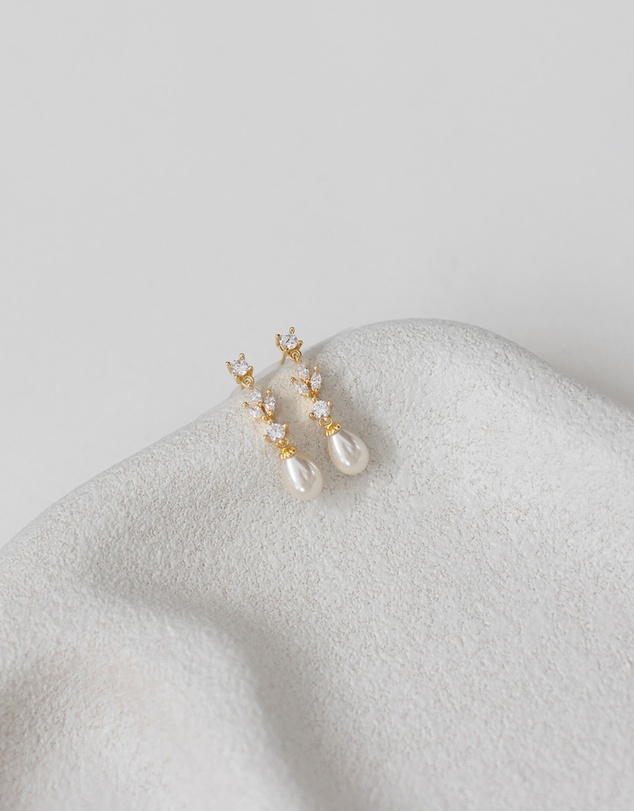The White Collection - Hazel - Gold Pearl Bridal Drop Earrings