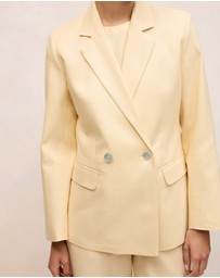 Trenery - Linen Cotton Herringbone Double Breasted Blazer in Butter