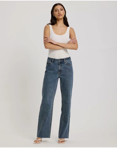 Atmos&Here - Myra Straight Leg Raw Hem Jeans