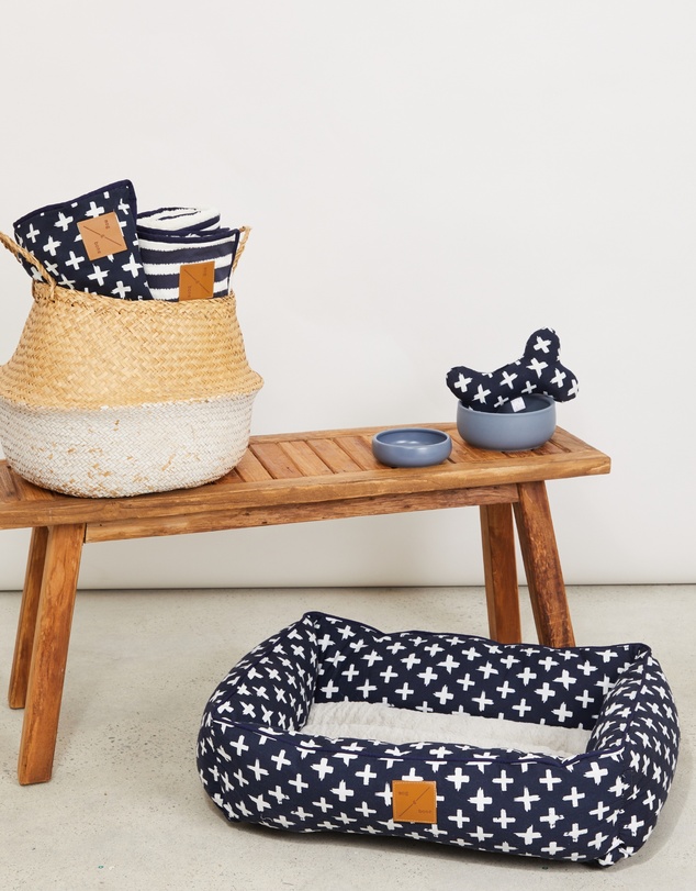 Mog & Bone - Bolster Dog Bed - Navy Cross