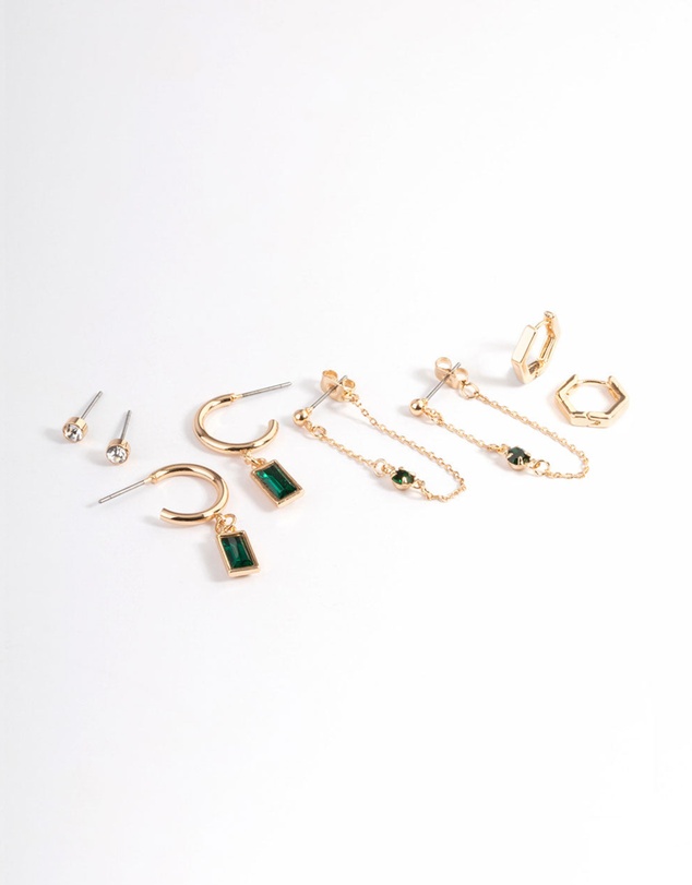 Lovisa - Green Diamante Baguette Earrings 4-Pack