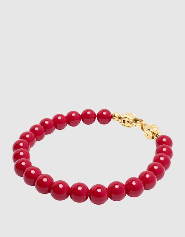 Nialaya Jewellery - Red Beaded Healing Bracelet with Gold Lock