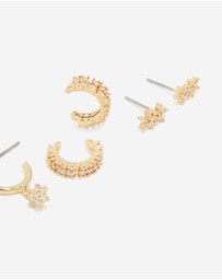 Lovisa - Gold Plated Brass Cubic Zirconia Flower Stud & Ear Cuff 5-Pack