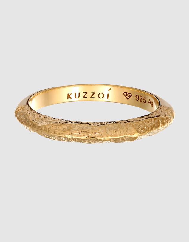 Kuzzoi - ICONIC EXCLUSIVE - Ring Men Narrow Used Look 925 Sterling Silver Gold-plated